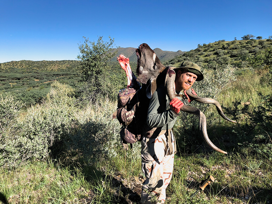 Mountain Zebra, Gemsbok, Kudo South African Hunt - hunter with trophy